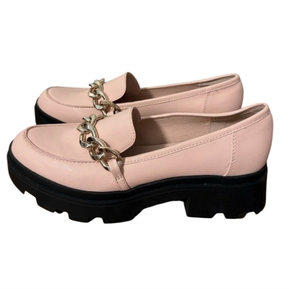 Open Edit  Chunky Lug Sole Loafer Blush Powder Pink Chain Detail Academia Sz 8 - Picture 2 of 11
